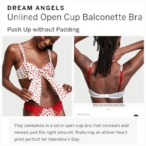 Victoria's secret very sexy dream Angel's open cup valentines day hearts bra